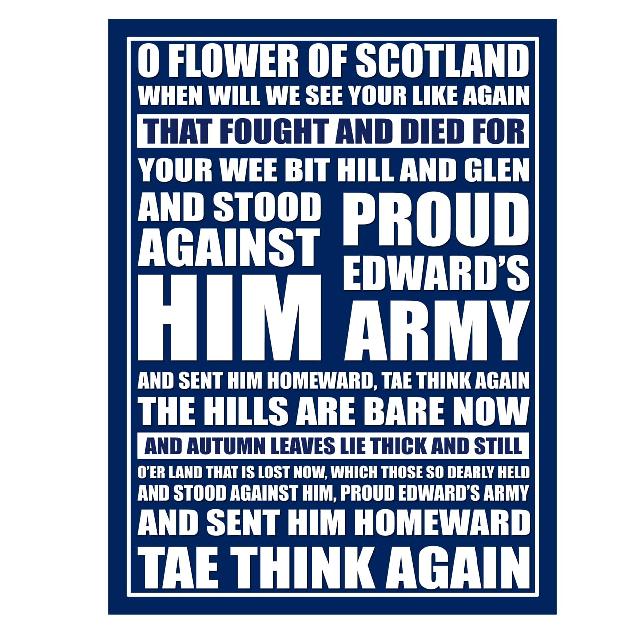 Metal Sign Plaque Print Poster Scotland Rugby Football Flower of Scotland Song Lyrics Fan Chant Gift Dad Man Cave Shed Home Bar Ref7090 (10x8 inches (Approx) 25cmx20cm)