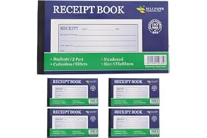 KALLORY 5pcs 2-Part Copy Receipt Book with Carbonless Invoice Pads for Small Business Cash and Order Record