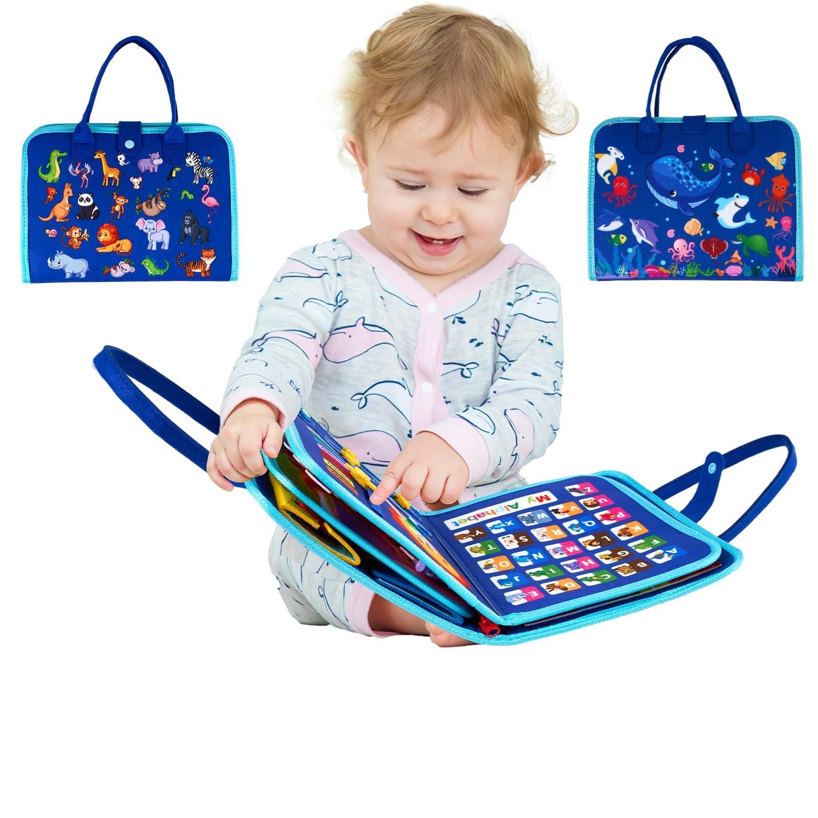 Warmiehomy Busy Board Montessori Toys For Toddlers, Educational Learning Activity Sensory Board For 1 2 3 Year Old Boys Girls, Motor Skills Learning Toy Kid Travel Essentials Gifts Blue Big Whale