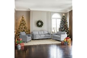 MUZZ 3PCS Sofa Set for Living Room,Modern Linen Couch Set with Nailhead Trim Design, Living Room Furniture Set for Office Apartment Home(Sofa & Loveseat & Chair/Light Grey)