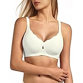 VQJ Women's Jelly Comfort No Underwire Bra - Scalloped Wireless Full Coverage with Push Up Lift, Seamless T-Shirt Bra