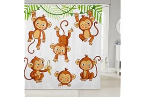 Feelyou Kids Cute Monkeys Shower Curtains Boys Girls Cartoon Monkey Banana Decor Cartoon Fabric Bathroom Shower Curtain with 12 Hooks,72x72 Inches