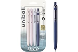 uni-ball Zento Gel Ink Rollerball Pens, 4 Black Medium Point Smooth Writing Pens, Colored Japanese Pens, Muted Colors