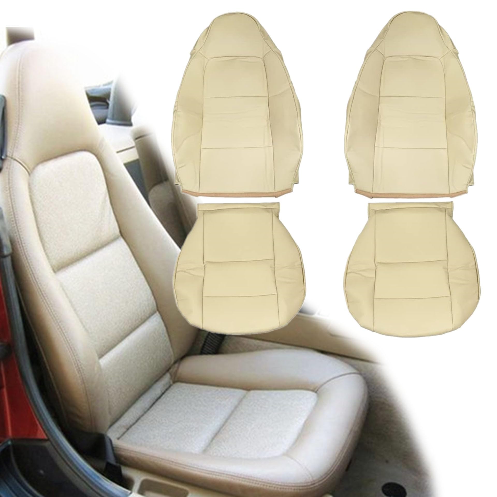 Photo 1 of GXARTS Beige Front Driver and Passenger Bottom & Top Lean Back Leather Seat Cover Pair Replacement Fit for BMW Z3 Roadster 1996 1997 1998 1999 2000 2001 2002 Full Surround