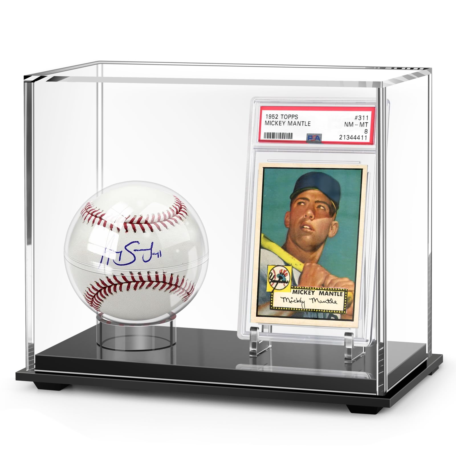 Photo 1 of Acrylic Display Case for Baseball and Cards, Dual Baseball & Card Showcase with Ball Stand & PSA Slab Holders, Fit Top Loader, One Touch & PSA Sports Memorabilia Protector (Collector Edition)