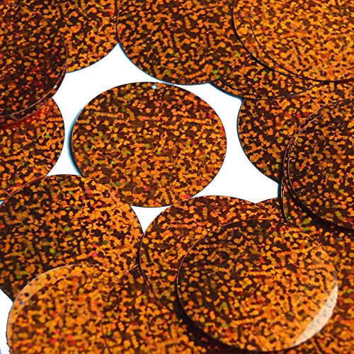 Sequin Round 1.5 inch Orange Glitter Hologram Multi Metallic. Couture Paillettes Made in USA. For embroidery, bridal, applique, arts, crafts, and embellishment.