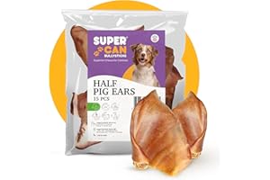 SUPER CAN BULLYSTICKS Pig Ear Chews for Dogs – Half Pig Ears (15 Count) - All Natural Dog Treats - Healthy Chews for Large Medium & Small Dogs - Promotes Dental Health - Long Lasting