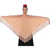 AMINA JAADE Mantón de flamenco MEDIANO bordado a una cara. 160X75cm. Flecos de 15cm
