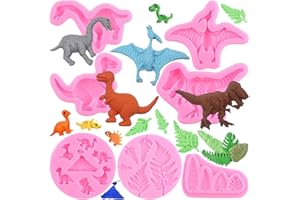 ZiXiang Dinosaur Silicone Molds Tropical Leaf Fondant Mold Fern Leaves Candy Mold For Baby Shower Cake Decorating Cupcake Topper Biscuit Cookies Sugar Chocolate Polymer Clay Gum Paste Set Of 7