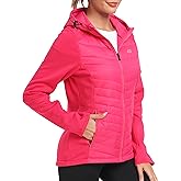 MoFiz Womens Fleece Lined Softshell Jacket Hooded Lightweight Insulated Puffer Hybrid Down Jacket Full Zip Running Coat