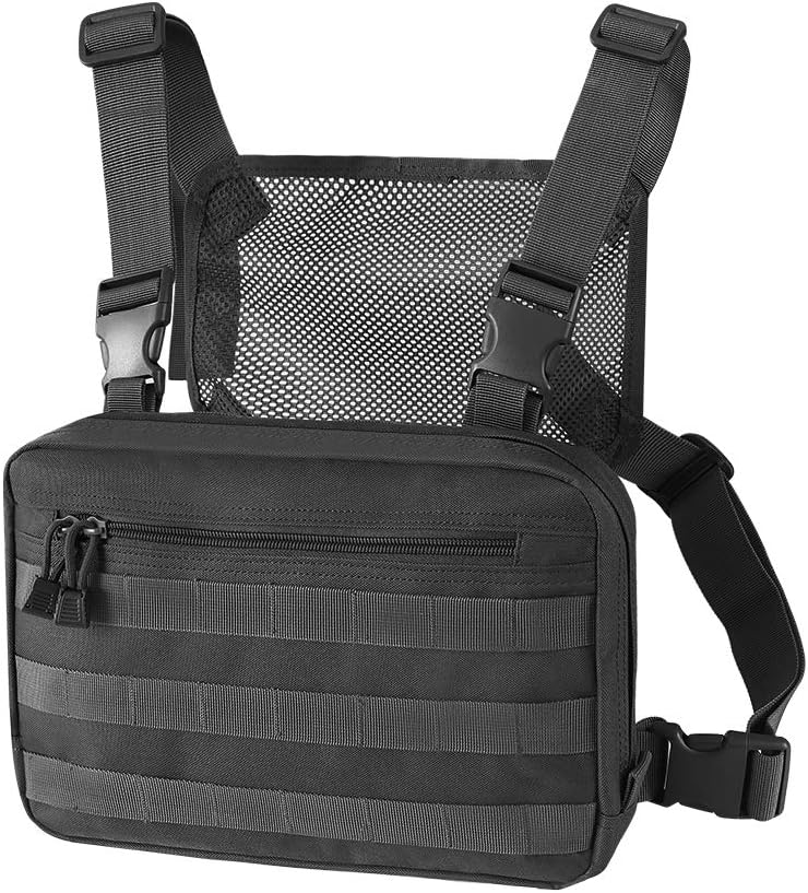 FUNANASUN Chest Bag Tactical MOLLE Pouch Heavy Duty Radio Chest Harness Holder Work Vest Multi-Function Tool Pack for Two Way Radio Walkie Talkie Rescue Essentials
