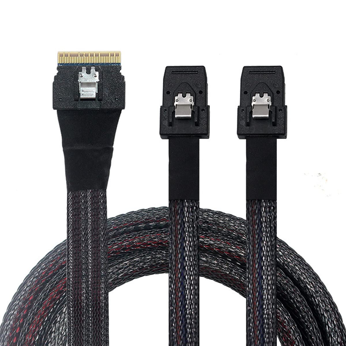 Cablecc PCI-E Ultraport Slimline SAS Slim 4.0 SFF-8654 8i 74pin to Dual SFF-8087 Mini SAS Cable PCI-Express