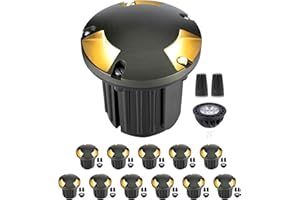 Gardenreet Solid Brass 12V Outdoor Ground Lights, Waterproof LED Low Voltage Landscape Well Lights with 5W MR16 Bulb 2700K Warm White(Three-Direction Turret) 12 Pack, 12PCS