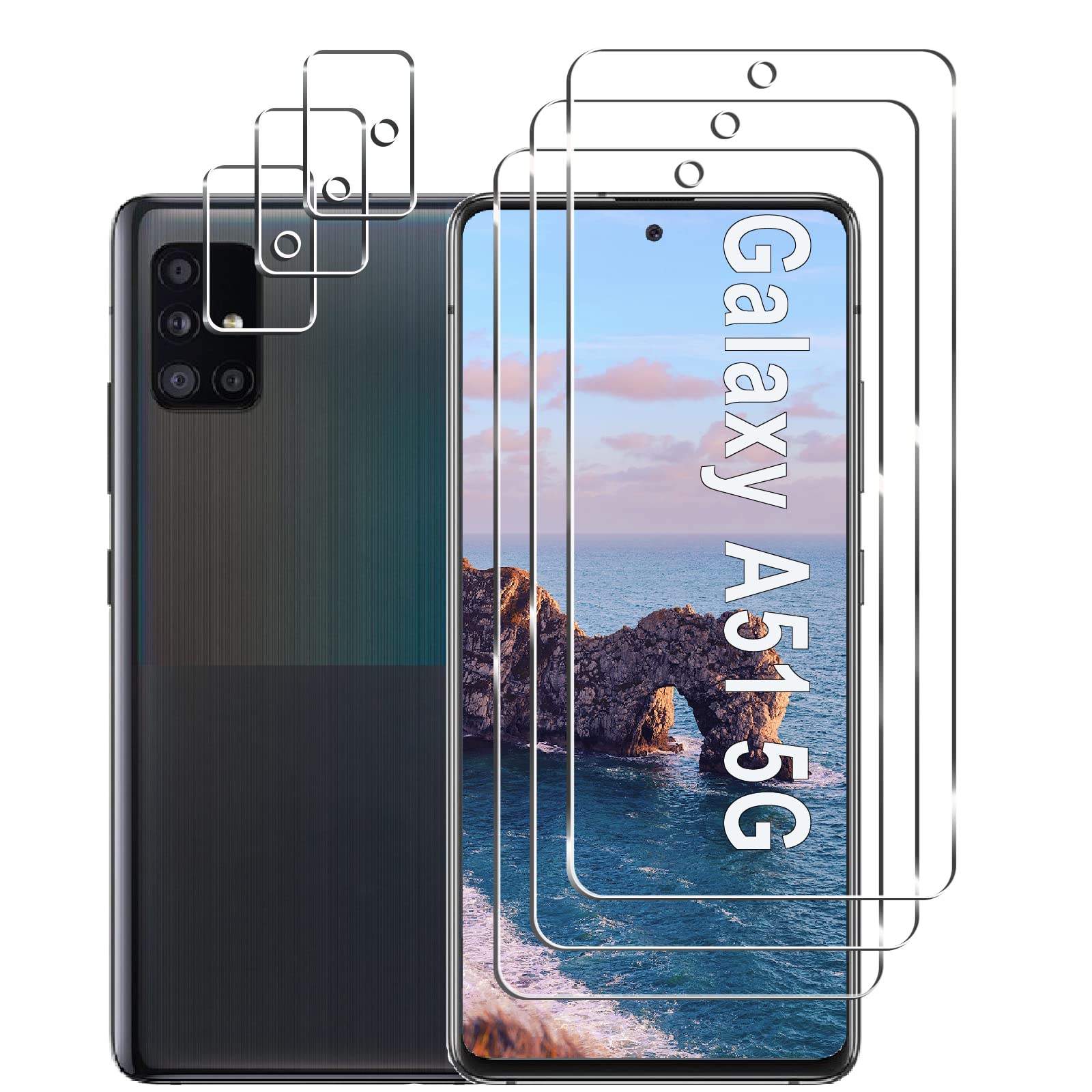 Photo 1 of [3+3 Pack] Galaxy A51 Screen Protector + Camera Lens Protector, 9H Hardness Tempered Glass, Scratch Resistant, HD Clear, Easy Installation, Bubble Free, Screen Protector for Samsung Galaxy A51 5G
