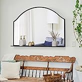 Chende Black Mirror with Shelf, 40'' x 28'' Large Arched Mirror for Fireplace Living Room Decor, Modern Accent Mirror with Metal Frame for Dining Room, Entryway, Bathroom