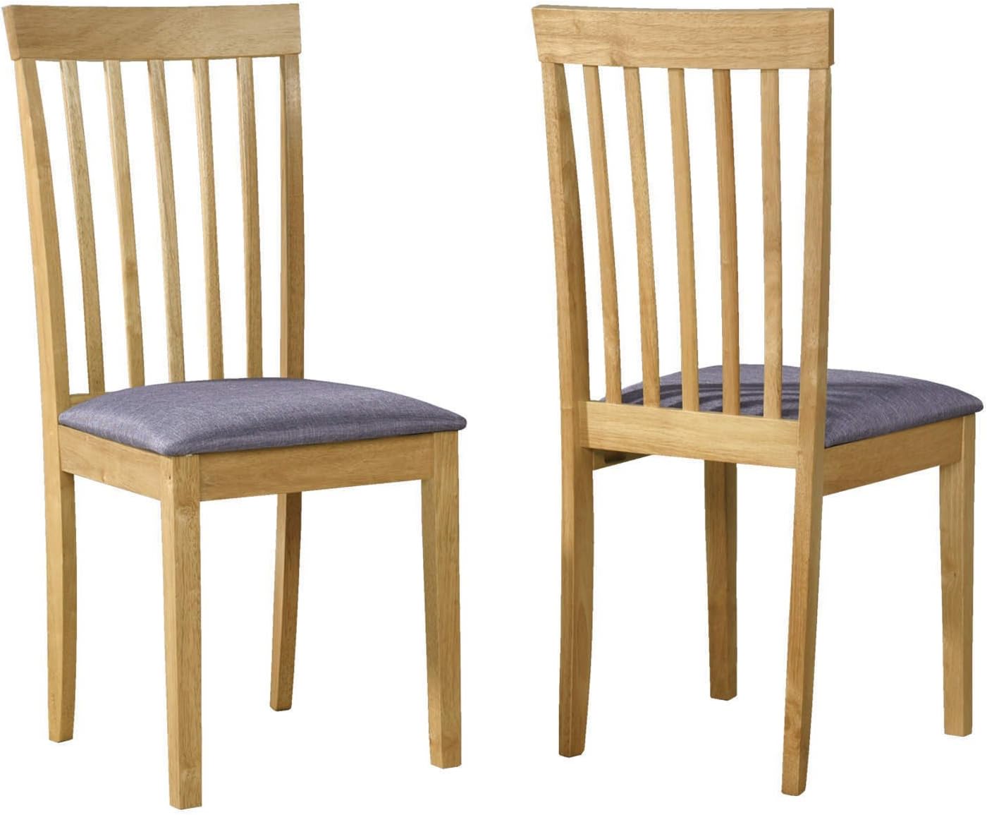 NEW HAVEN Set of 2 Wooden Dining Chairs with Grey Fabric Seats