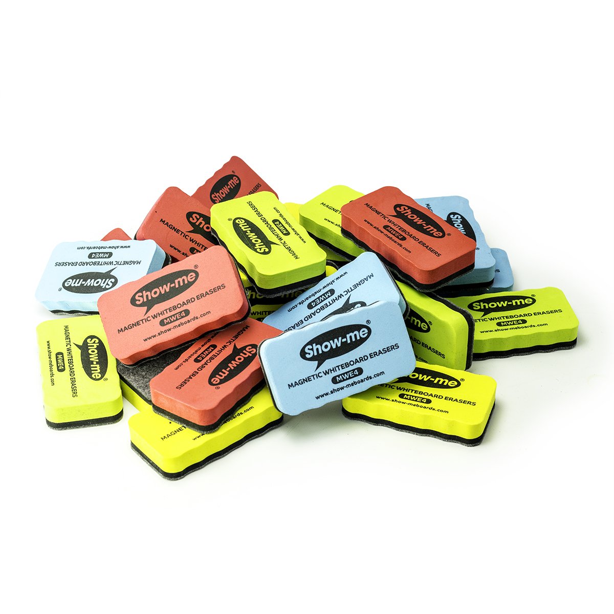 Show-me Magnetic Whiteboard Erasers for Drywipe Boards in Schools and Classrooms – Assorted Colours (Pack of 24)