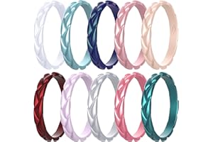 Zollen 10 Packs Wheat Shape Silicone Wedding Rings for Women, Metallic Rubber Wedding Bands Stackable Ring