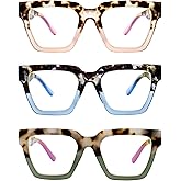 Yogo Vision Blue Light Blocking Reading Glasses for Women Big Square Oversized Computer Readers (3 Pack)