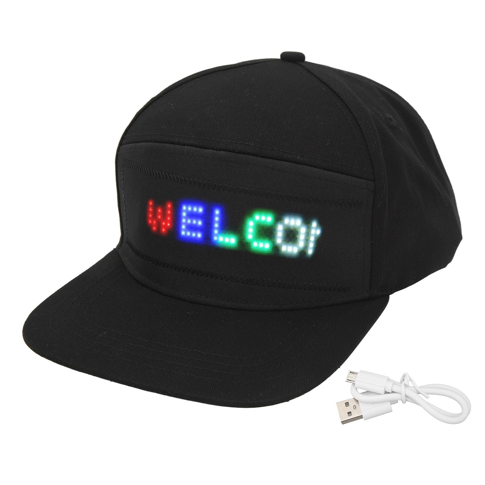 SEAFRONT LED Cap Programmable BT APP Control Editable Colorful LED Hat Removable Screen Adjustment Buckle for Outdoor Concert Carnival Daily Club Party Gift (Black)