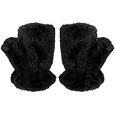 Grevosea Fingerless Gloves for Women, Winter Warm Gloves Soft Furry Glove for Running Biking Driving Typing Halloween Cosplay
