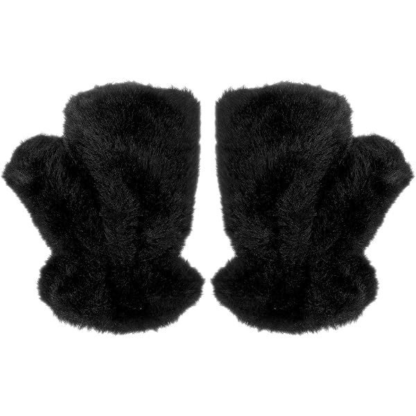 Guantes Sin Dedos De Piel De Conejo Para Mujer, Color Negro, Talla única, Nuevos Con Etiquetas