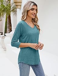 Sherosa Womens Shirts 3/4 Sleeve Casual Solid Color