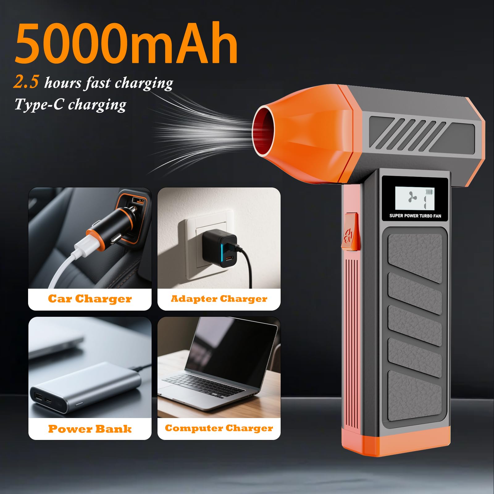 Electric Air Duster for PC, 150000RPM High Powered Dust Blower, 4 Gear Adjustable, Rechargeable, Portable Handheld Cordless Compressed Mini Air Blower for Computer, Keyboard, Car and Truck