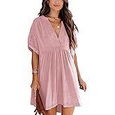 Minclouse Women's Babydoll Short Sleeve Tunic Dress V Neck Cute Casual Loose Dresses