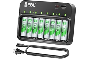 EBL 8 Slot Smart PD20W Charger with 8 AA 2800 mAh Rechargeable Batteries, USB-C/USB-A, Auto-DV Overcharge/Short/Reverse Prote