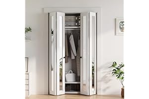 COSHOMER Bifold Doors for 48" x 80" Opening, 1-lite Mirror Closet Folding Doors with Hardware kit Included, Easy Assembly, White