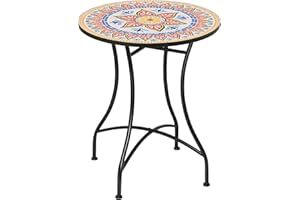 Outsunny 23.5" Mosaic Round Patio Table with Ceramic Tabletop, Metal Balcony Side Bistro Coffee Table, Outdoor Furniture for 
