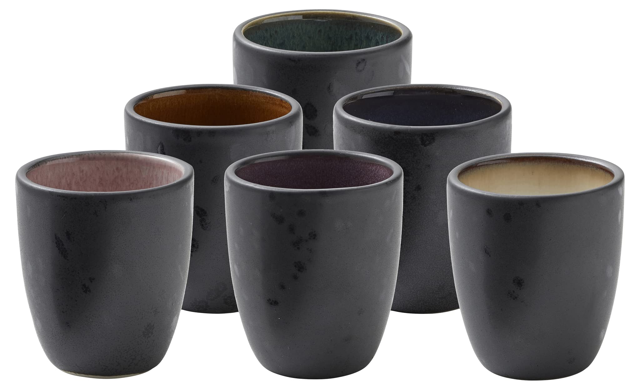 BITZ Stoneware Espresso Cups, Set of 6, 9 cl, Black/Multicoloured, Dishwasher Safe and Heat Resistant
