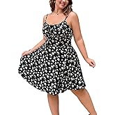Floerns Women's Plus Size Boho Floral Milkmaid Bow Tie Ruched Cami Summer Holiday Flowy Mini Dress
