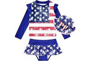 Cutemile Little Girls Rash Guard Set 3 Piece Swimsuit with Hat UPF 50+ Long Sleeve Swimwear 1-6 Years