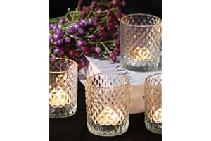 MOSROAD 24 Pcs Crystal Votive Candle Holders, Clear Votive Holder for Table Centerpiece, Glass Tea Light Candle Holders for Valentines,Babyshower,Wedding Decor