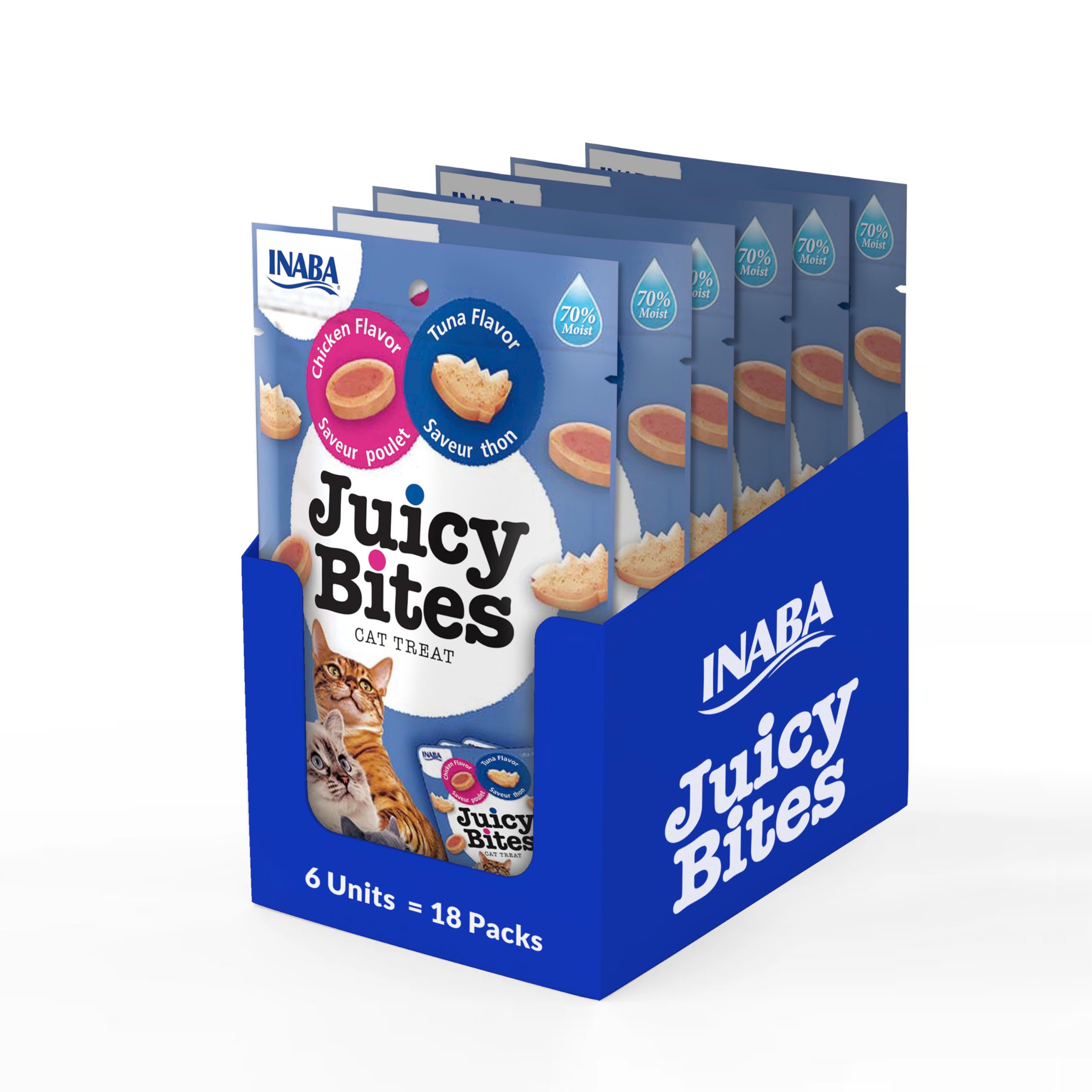 Juicy Bites by INABA Cat Treat - Chicken & Tuna Flavour 6 Pack (198g Total) / Soft & Moist Cat Treat, Delicious & Healthy Snack for Cats, Hand Feeding Nibbles, Bite Sized Snack, Natural, Grain Free