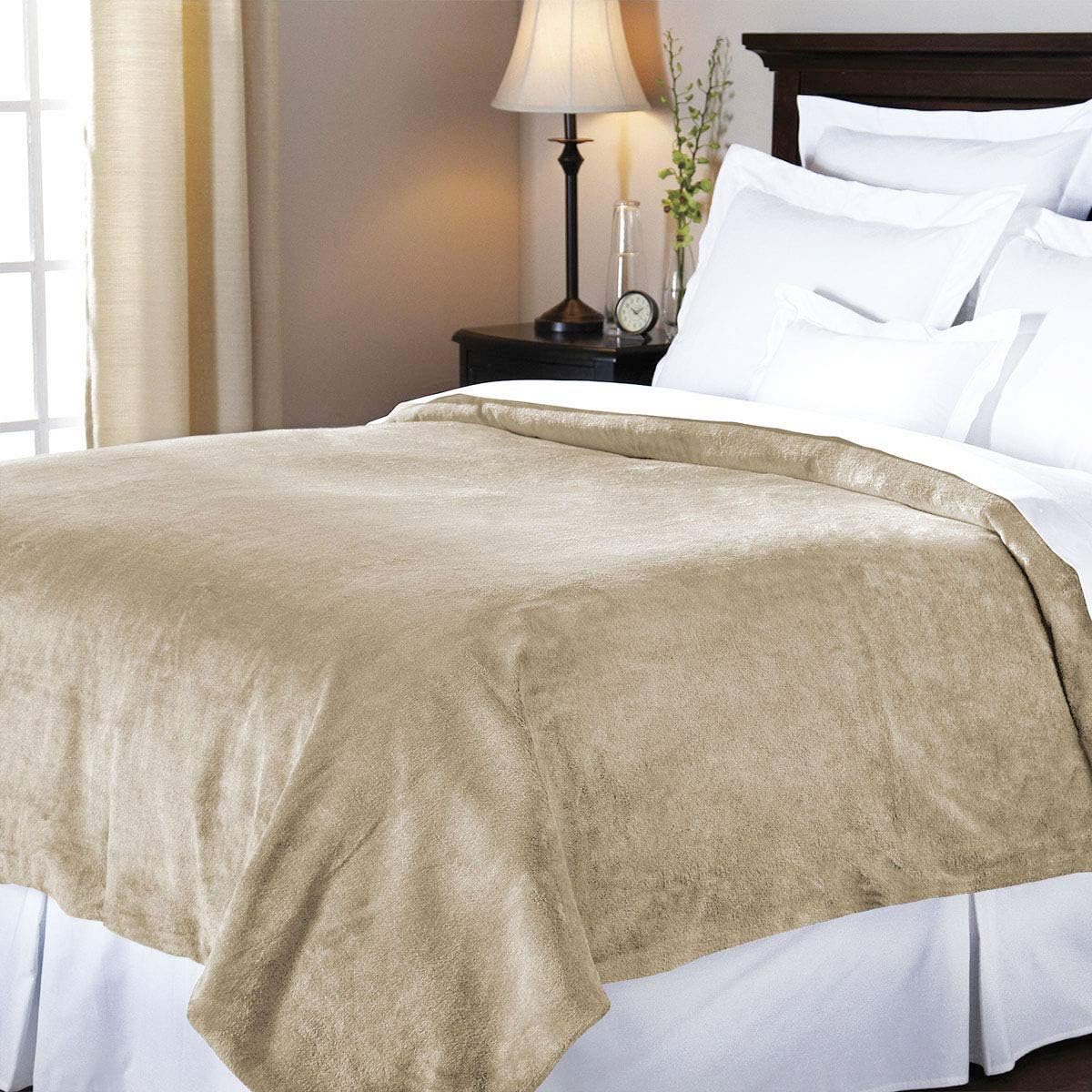 Sunbeam Luxurious Velvet Plush King Heated Blanket with 20 Heat Settings, Auto-Off, 2-Digital Controllers, 5 Yr Warranty - Beige: Home & Kitchen