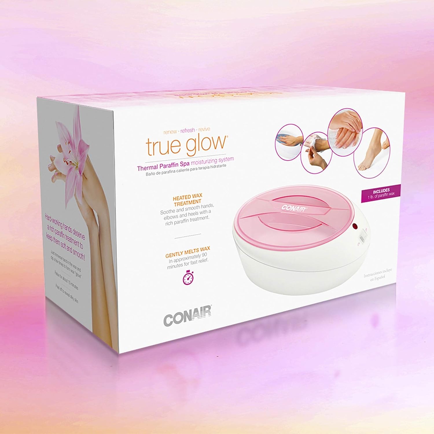 True Glow by Conair Thermal Paraffin Bath/Paraffin Spa Moisturizing System, Includes 1lb. Paraffin Wax, Pink : Conair Oil Bath For Hands : Beauty