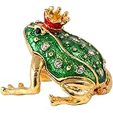 YU FENG Crystal Jeweled Crown Frog Trinket Box Hinged Collectible Frog Figurine Decor Ring Holder Hand-Painted Decorative Jewelry Holder Box