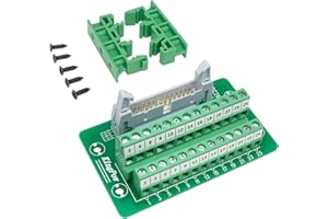 Jienk IDC26 Breakout Board 2x13 26Pins Male Header Terminal Block Connector with C45 DIN Rail Mounting feet for PLC MCU