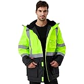 ProtectX High Visibility Winter Safety Jacket for Men, Reflective Insulated Work Long Coat
