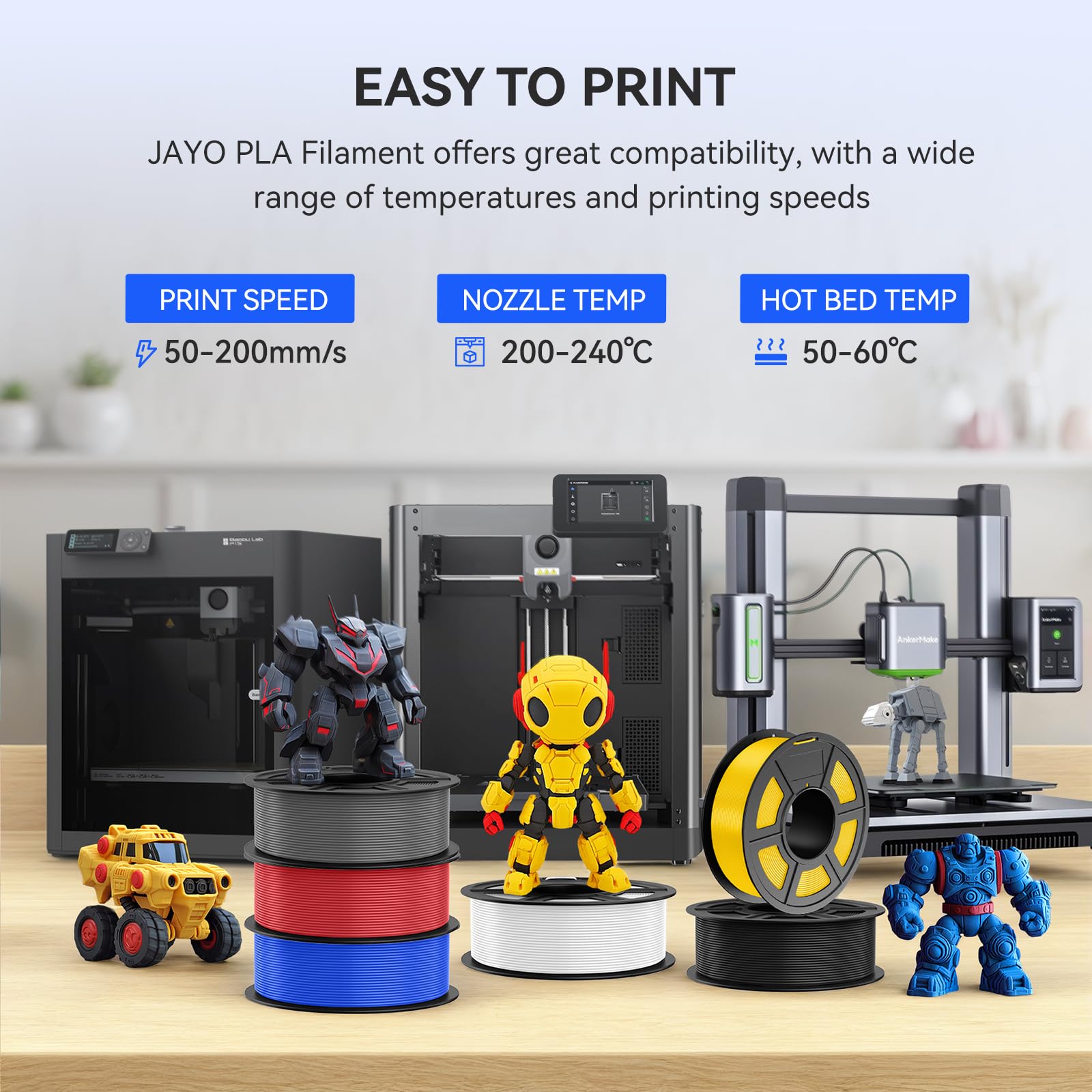 JAYO PLA Filament 1.75mm Schwarz 1.1kg*10, Nackte Wunde 3D Drucker Filament, Maßgenauigkeit +/- 0.02mm, für die meisten FDM 3D-Drucker 8