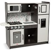 Melissa &amp; Doug Wooden Chef's Pretend Play Toy Kitchen Charcoal | Wooden Play Kitchen, Over 3 Ft Tall, Fridge, Working Dials &amp; Ice Dispenser, 2 Toy Ice Cubes, Preschool Toys for Kids, Ages 3+