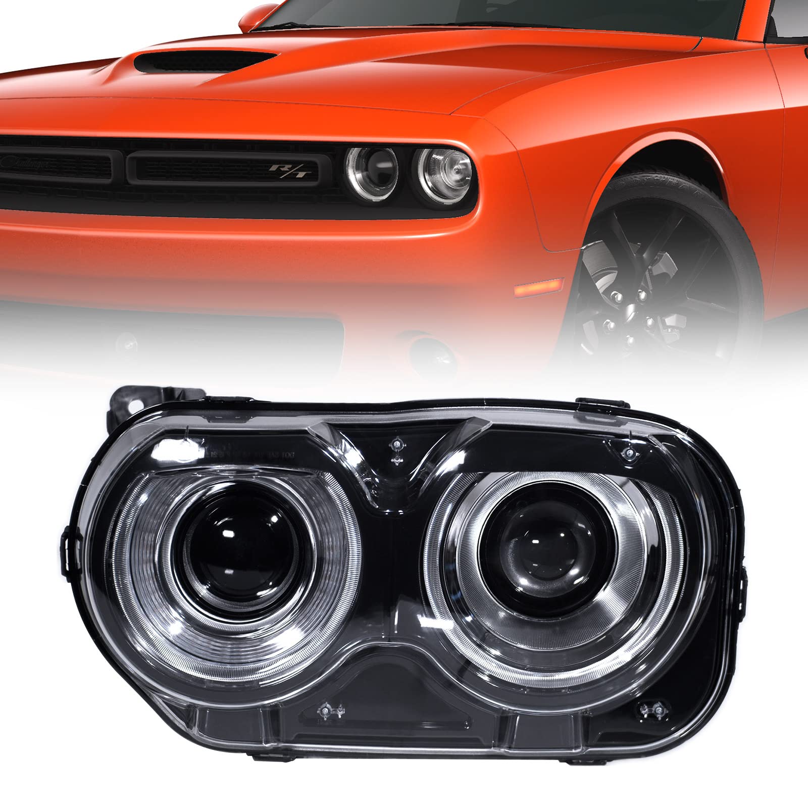 Photo 1 of VLINCAR Headlight Assembly Compatible with Dodge Challenger [ Halogen Model ] 2015 2016 2017 2018 2019 2020 2021 Headlamp with Black Housing Replacement Left Driver Side (LH) 68174065AG CH2502267