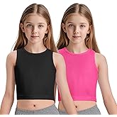 2 Pack Girls Tank Tops Cute Crop Tops for Teen Kids Ribbed Knit Athletic Dance Basic Top Size 5-14 Years