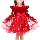 Hotfiary Toddler Girls Velvet Tulle Dress Little Girls Long Sleeve Ruffle Sequin Tutu Christmas Party Holiday Dress 2-7 Years