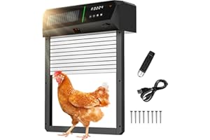 FURKID Automatic Chicken Coop Door with Timer, Light Sensor, LCD Display & Solar Panel Aluminum Coop Door, 100ft Remote Range & 4 Modes of Solar Powered Automatic Coop Door