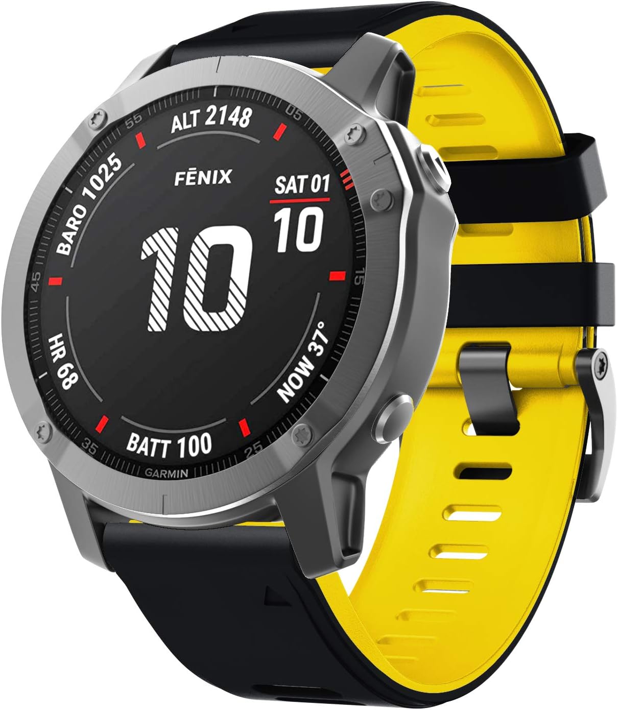 NotoCity for Fenix 5X Strap 26mm Width Soft Silicone Replacement Band Watch Strap for Fenix 7X/5X Plus/Fenix 6X/Fenix 6X Pro/Fenix 3/Fenix 3 HR/Descent MK1(black-yellow) - Image 3