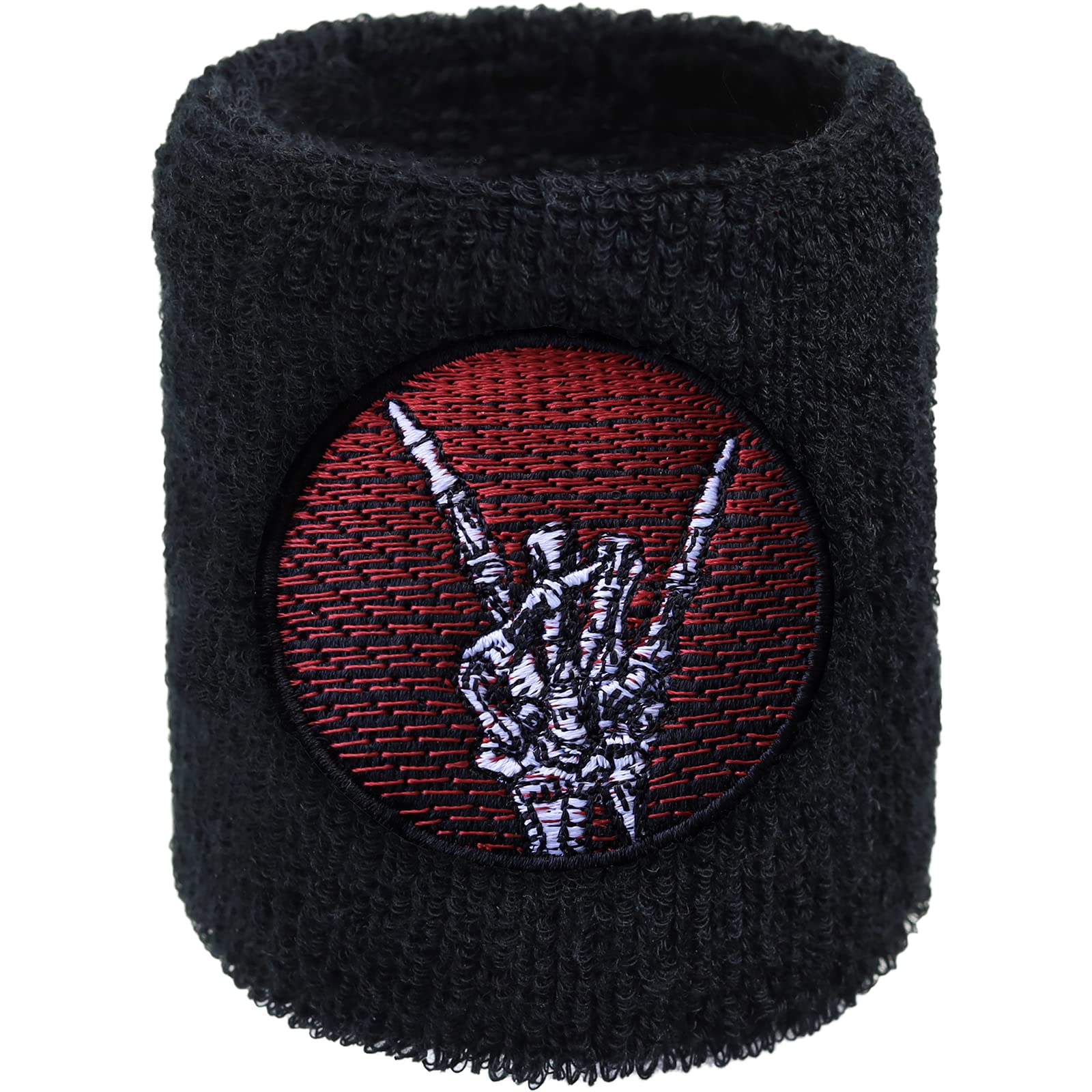 Heavy Metal Hand Sweat Band for Wrist - Embroidered Sweat Absorbent Wrist Band for Men Women - Black Terry Cloth Arm Band for Concerts Music Nights Jogging - Gift for Heavy Metal Fans
